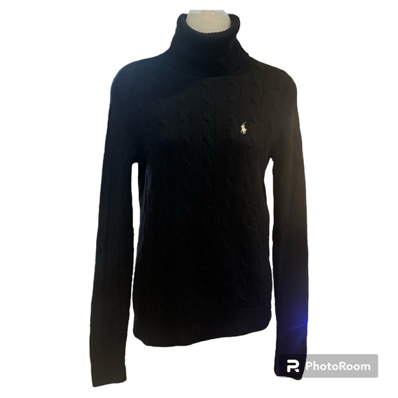 Ralph Lauren Sweaters - Ralph Lauren Vintage Black Wool and Cashmere Cable Knit Turtleneck Sweater Med